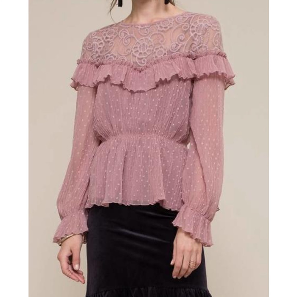 Lace and Ruffle Dotted Detail Top NWT
